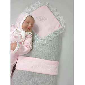 Комплект на выписку Элеганс серый-розовый