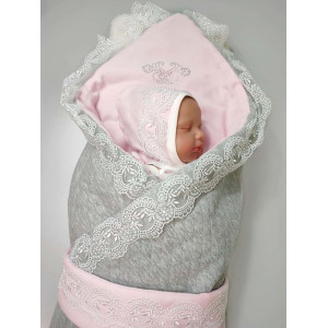 Комплект на выписку Элеганс серый-розовый