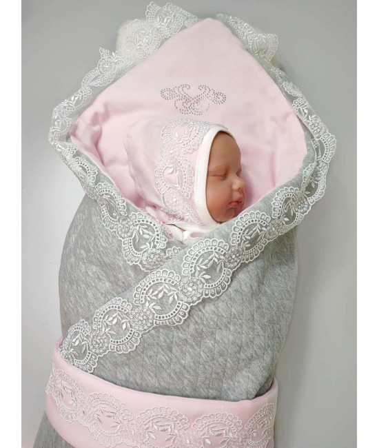 Комплект на выписку Элеганс серый-розовый