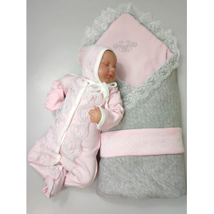 Комплект на выписку Элеганс серый-розовый