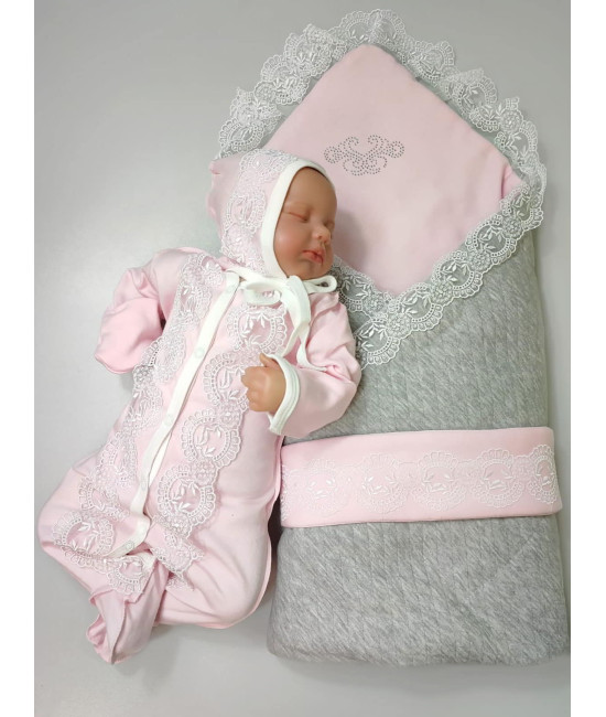 Комплект на выписку Элеганс серый-розовый