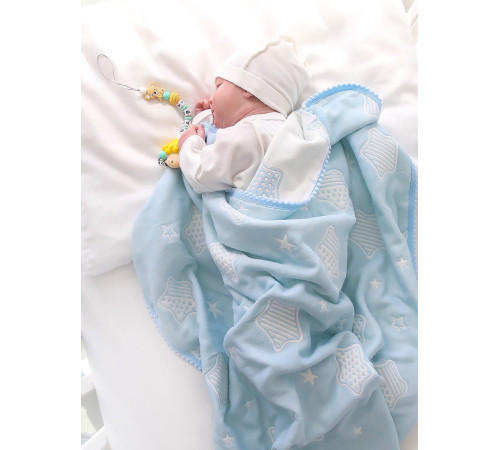 Хлопковый плед Звездочки голубой