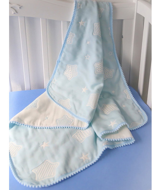 Хлопковый плед Звездочки голубой