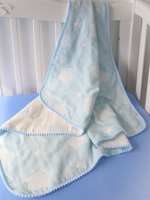 Хлопковый плед Звездочки голубой