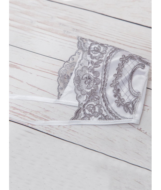 Чепчик для новорожденного Роскошь белый-серый