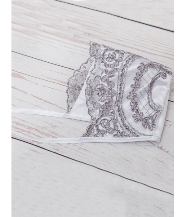 Нарядный чепчик Роскошь белый-серый