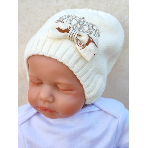Вязаная шапочка Корона молочная