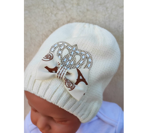 Вязаная шапочка Корона молочная