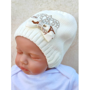 Вязаная шапочка Корона молочная