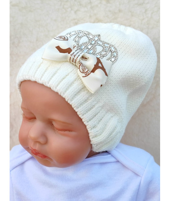 Вязаная шапочка Корона молочная