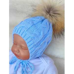 Вязаная шапочка Косички голубая