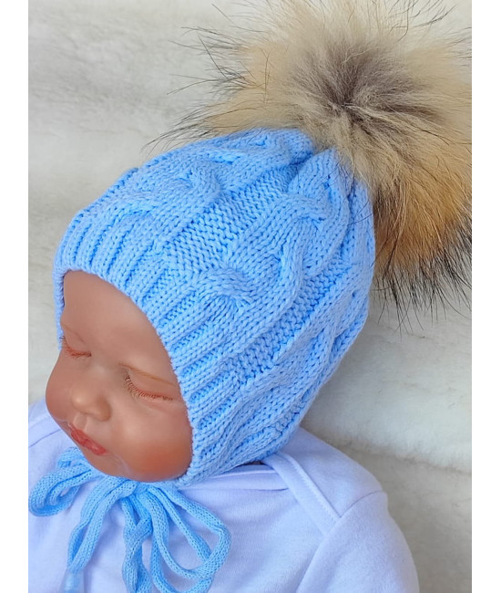 Вязаная шапочка Косички голубая