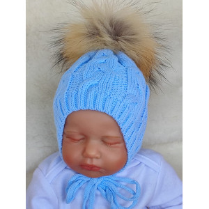 Вязаная шапочка Косички голубая
