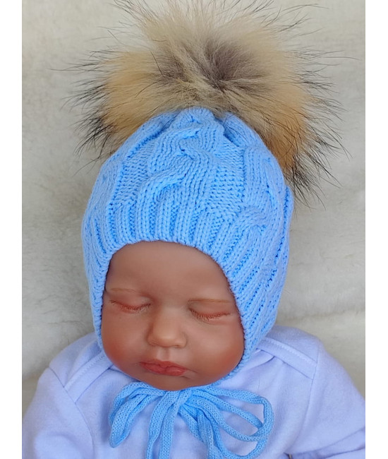 Вязаная шапочка Косички голубая