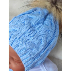 Вязаная шапочка Косички голубая