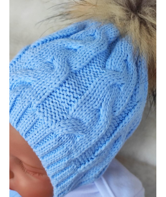 Вязаная шапочка Косички голубая