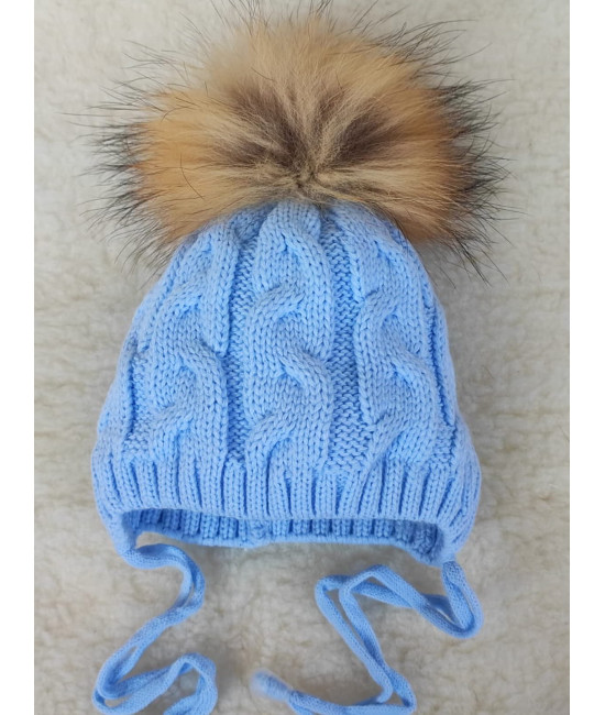 Вязаная шапочка Косички голубая