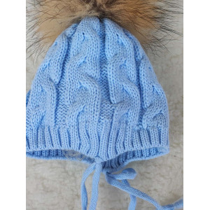 Вязаная шапочка Косички голубая