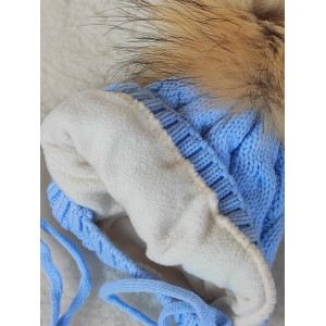 Вязаная шапочка Косички голубая