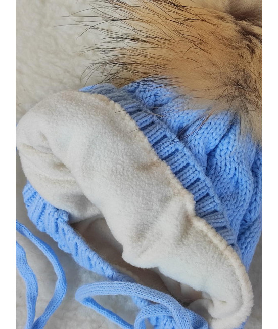 Вязаная шапочка Косички голубая