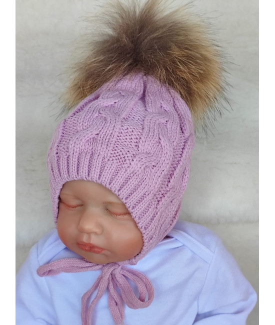 Вязаная шапочка Косички пудра