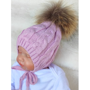 Вязаная шапочка Косички пудра