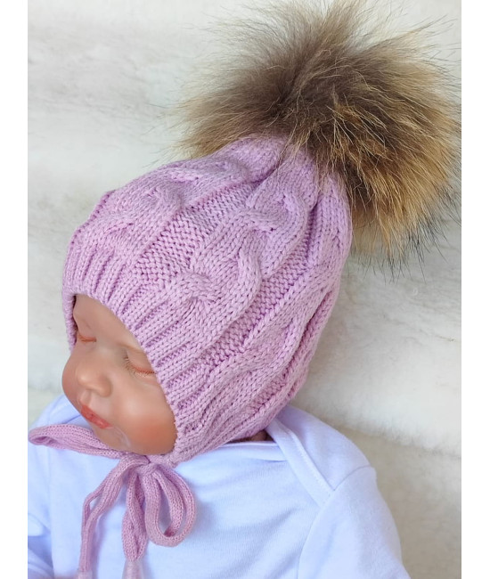 Вязаная шапочка Косички пудра