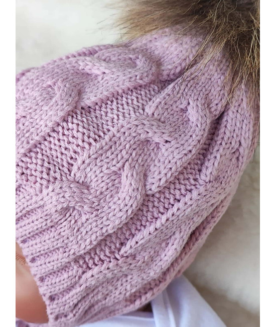 Вязаная шапочка Косички пудра