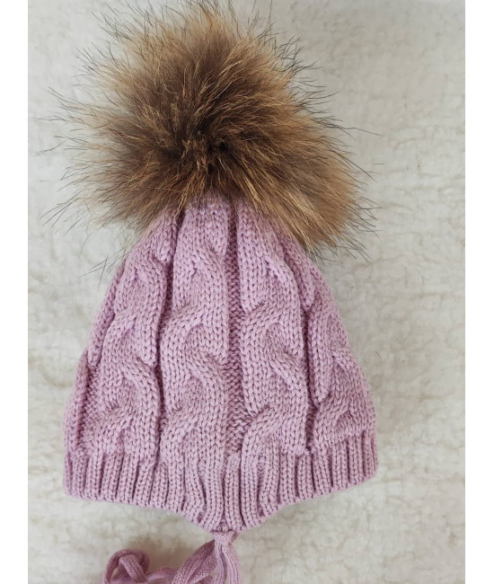 Вязаная шапочка Косички пудра