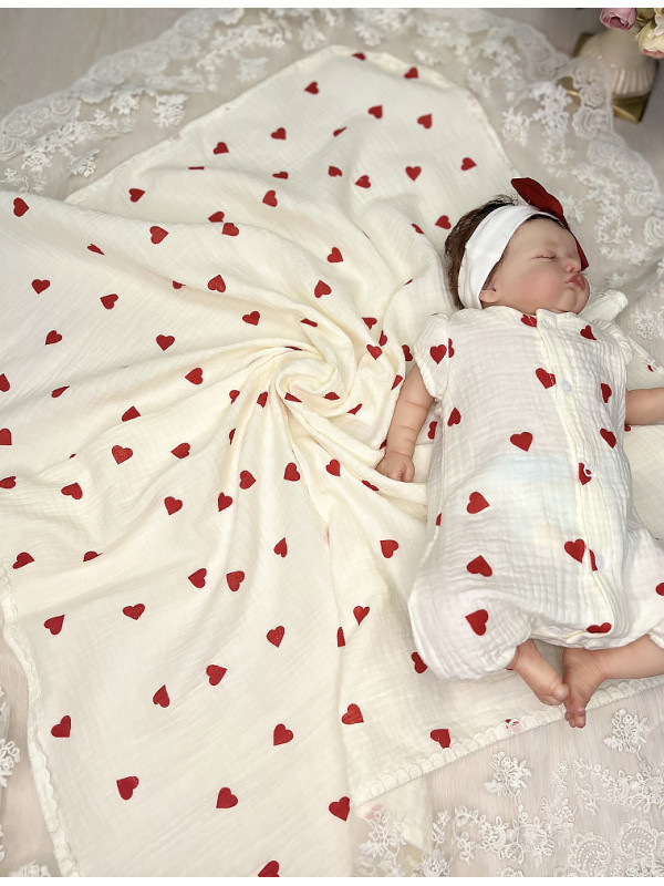 Летний муслиновый комплект Айла сердечки красные