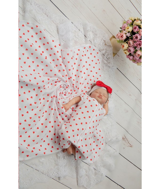 Летний комплект на выписку Айла сердечки алые