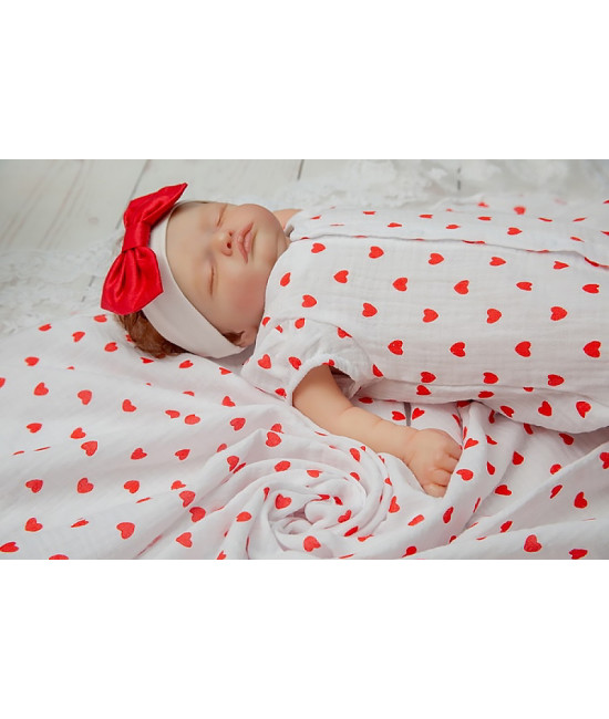 Летний комплект на выписку Айла сердечки алые