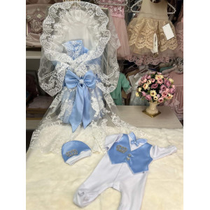 Комплект на выписку Азалия-Джентльмен белый-голубой