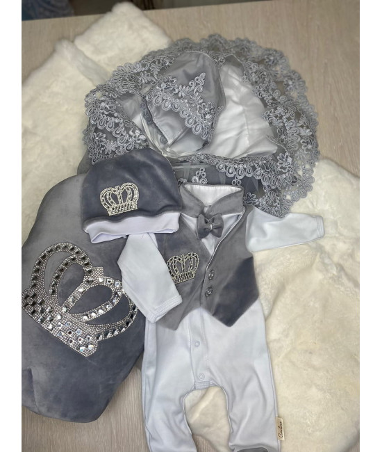 Комплект на выписку Бархат-Джентльмен серый