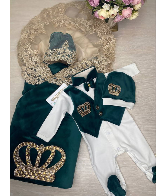 Комплект на выписку Бархат-Джентльмен изумруд