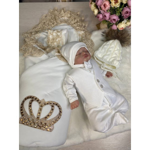 Комплект на выписку Бархат-Джентльмен молочный золото