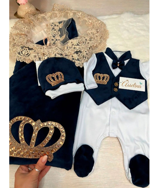 Комплект на выписку Бархат-Джентльмен синий-золото