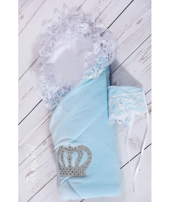 Конверт на выписку Бархат голубой