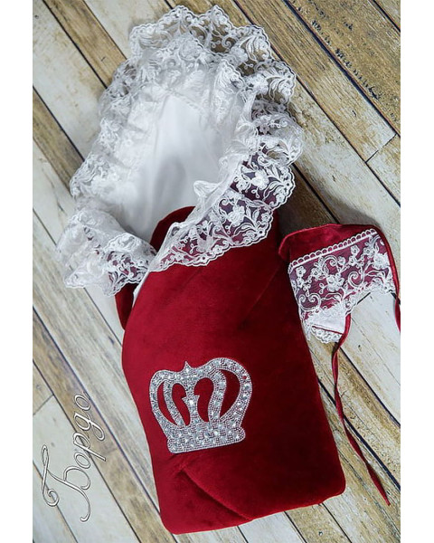 Конверт на выписку Бархат бордовый-белый