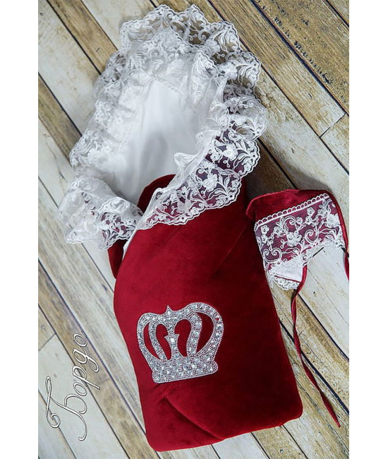 Конверт на выписку Бархат бордовый-белый