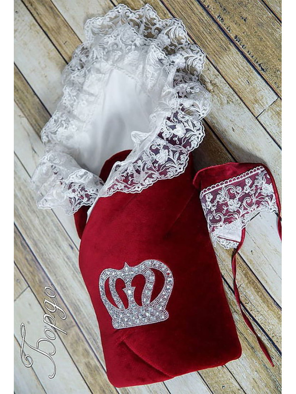 Конверт на выписку Бархат бордовый-белый