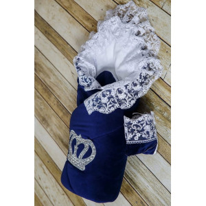 Конверт на выписку Бархат синий-серебро