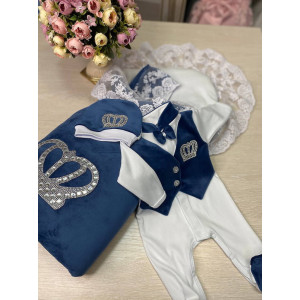 Комплект на выписку Бархат Лайт-Джентльмен парламент-серебро