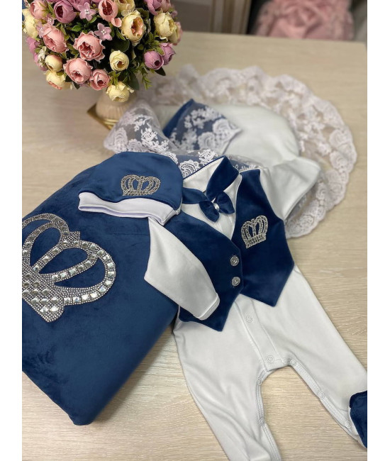 Комплект на выписку Бархат Лайт-Джентльмен парламент-серебро