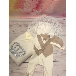 Комплект на выписку Бархат Лайт-Джентльмен молочный-какао