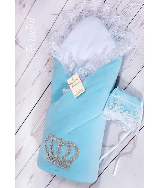 Конверт на выписку Бархат Лайт голубой