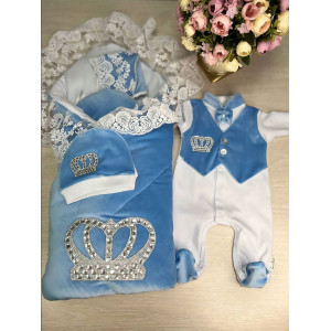 Комплект на выписку Бархат Лайт-Джентльмен голубой