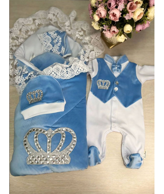 Комплект на выписку Бархат Лайт-Джентльмен голубой