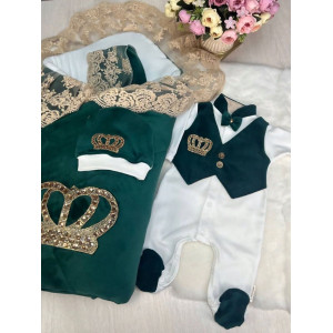 Комплект на выписку Бархат Лайт-Джентльмен изумруд