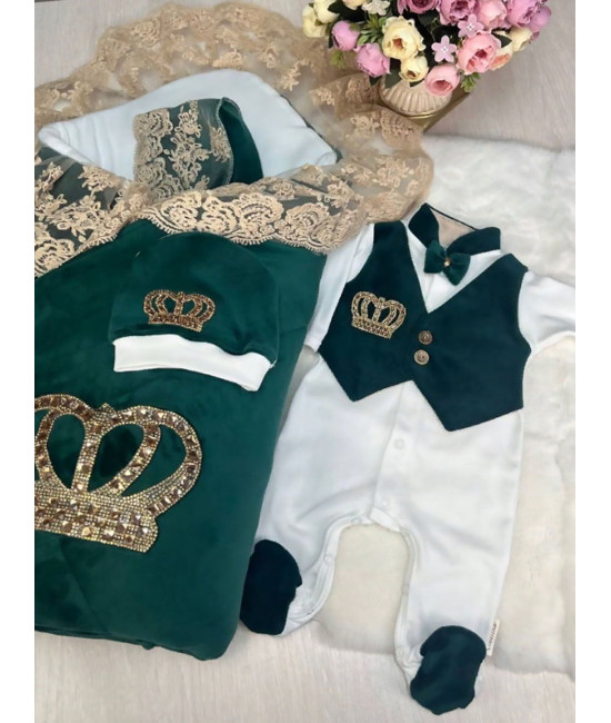 Комплект на выписку Бархат Лайт-Джентльмен изумруд